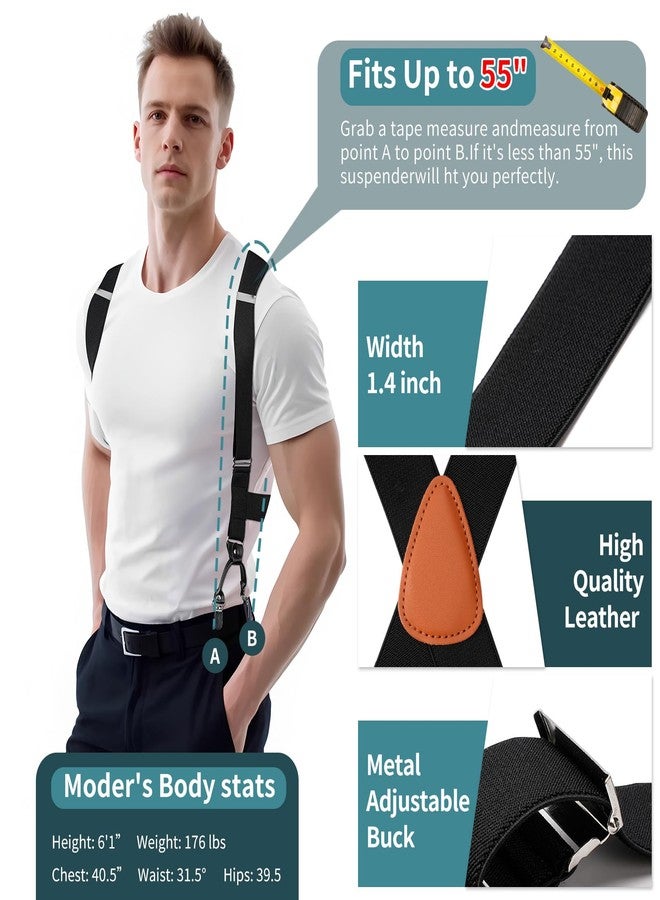 MISAKTEAM 2 Clips Side Mens Suspenders Heavy Duty Big And Tall Black Suspenders for Jeans X-Back Suspender Adjustable Elastic Braces for Formal and Casual Wear - Image 2